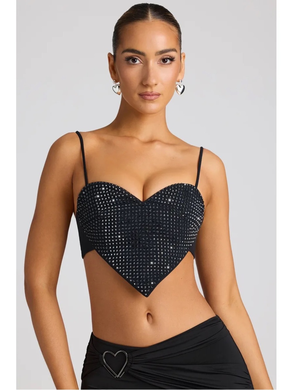 Oh Polly Black Heart Studded Bandeau Top